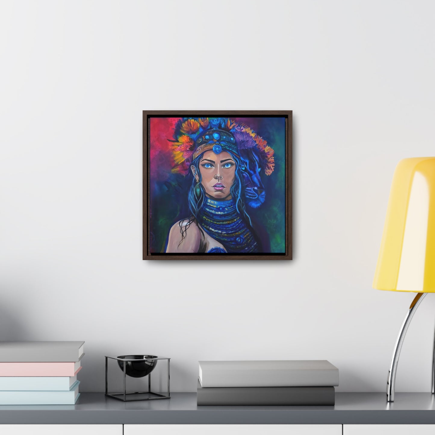 Jaguar Woman Gallery Canvas Wrap, Rhythms of the Wild Empowering Inner Strength Art, Feminine Power Wall Decor, Courage Goddess Square Frame,