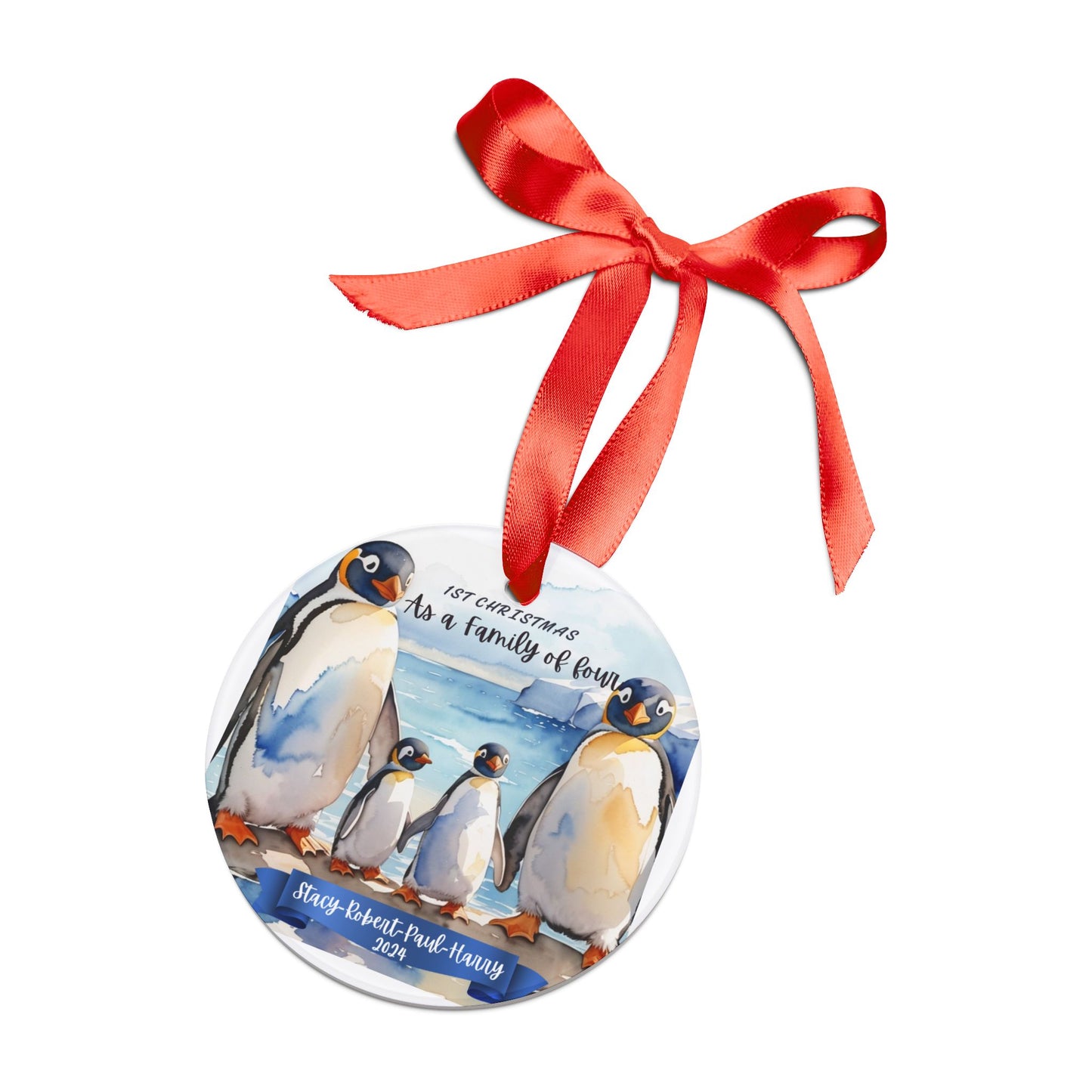 Penguin Custom Christmas Ornament for a family of four Mommy and Daddy two Child, Christmas Penguin Ornament