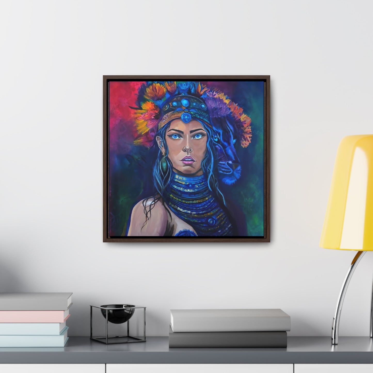 Jaguar Woman Gallery Canvas Wrap, Rhythms of the Wild Empowering Inner Strength Art, Feminine Power Wall Decor, Courage Goddess Square Frame,