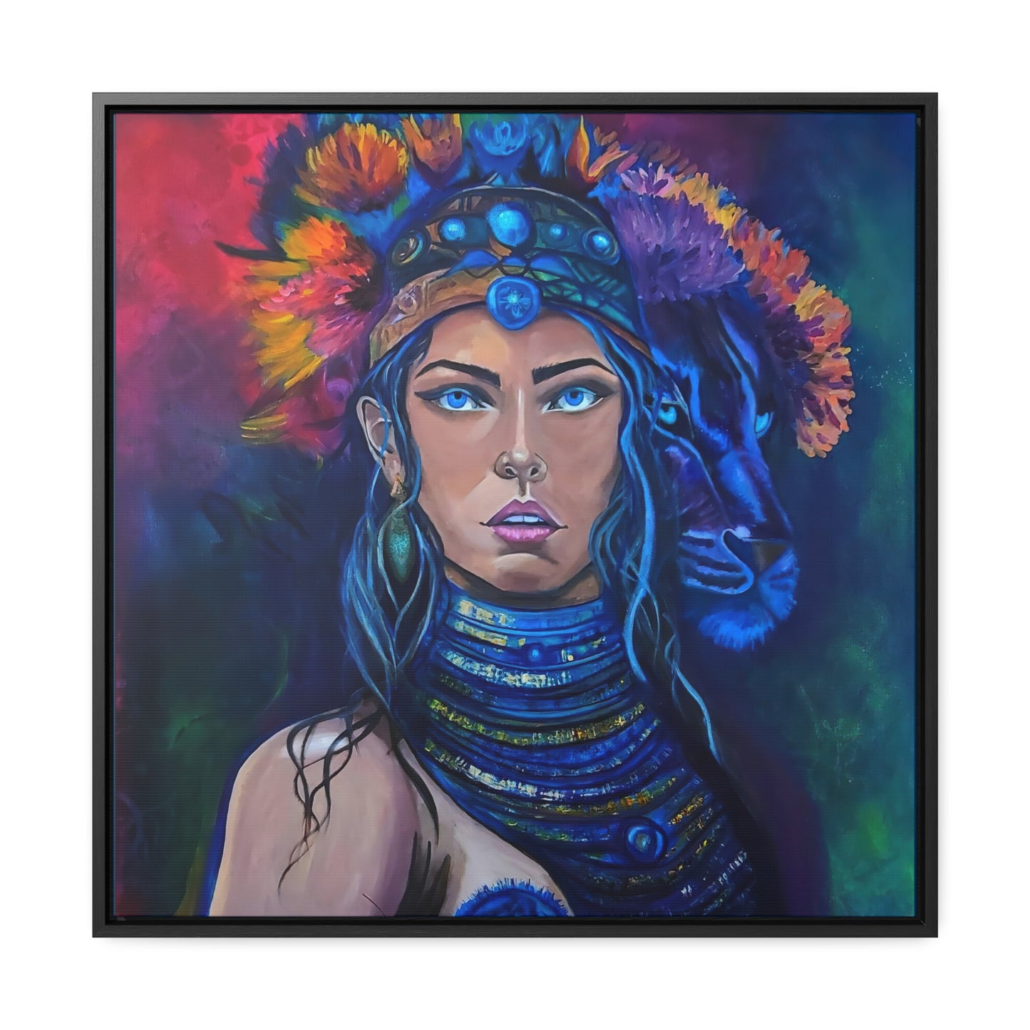 Jaguar Woman Gallery Canvas Wrap, Rhythms of the Wild Empowering Inner Strength Art, Feminine Power Wall Decor, Courage Goddess Square Frame,