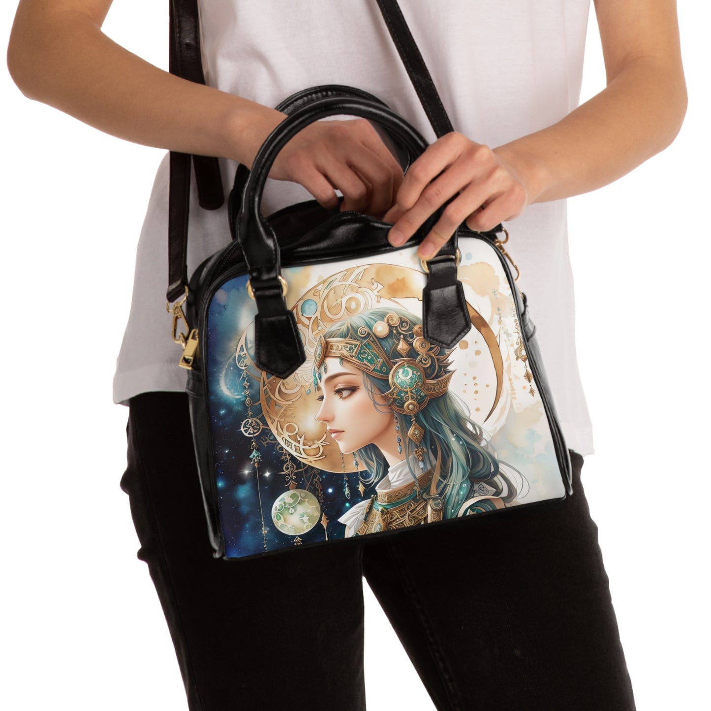 Shoulder Handbag - Celtic Goddess Watercolor Painting Design