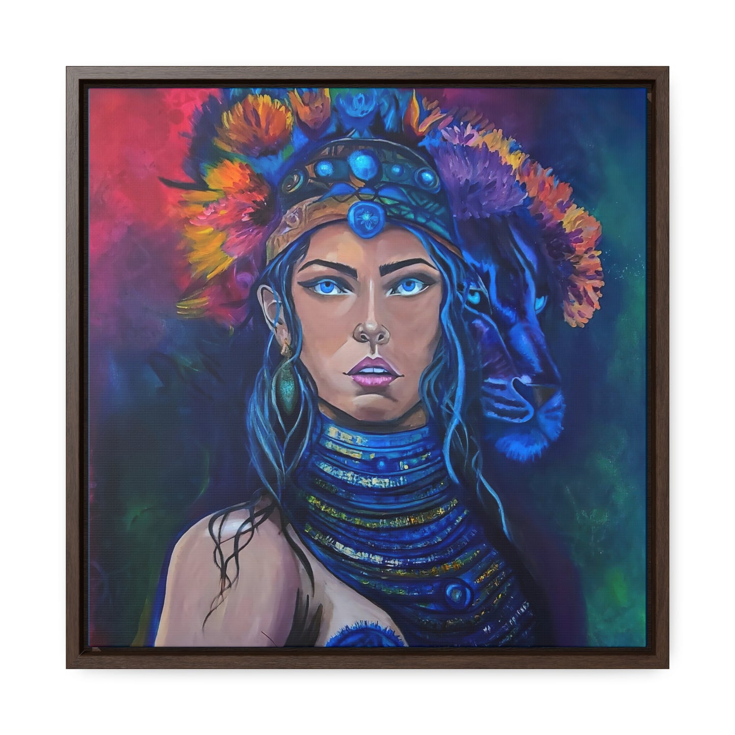 Jaguar Woman Gallery Canvas Wrap, Rhythms of the Wild Empowering Inner Strength Art, Feminine Power Wall Decor, Courage Goddess Square Frame,