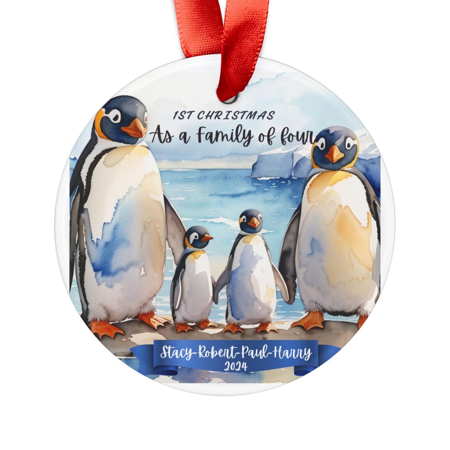 Penguin Custom Christmas Ornament for a family of four Mommy and Daddy two Child, Christmas Penguin Ornament