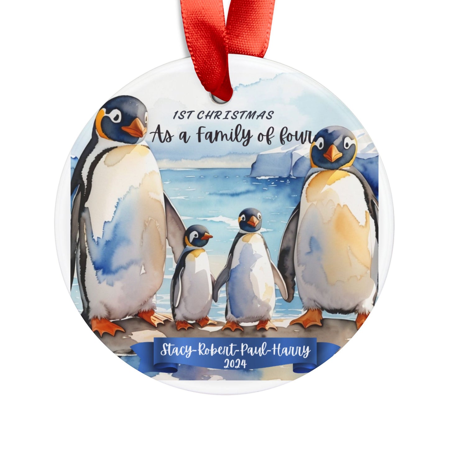 Penguin Custom Christmas Ornament for a family of four Mommy and Daddy two Child, Christmas Penguin Ornament