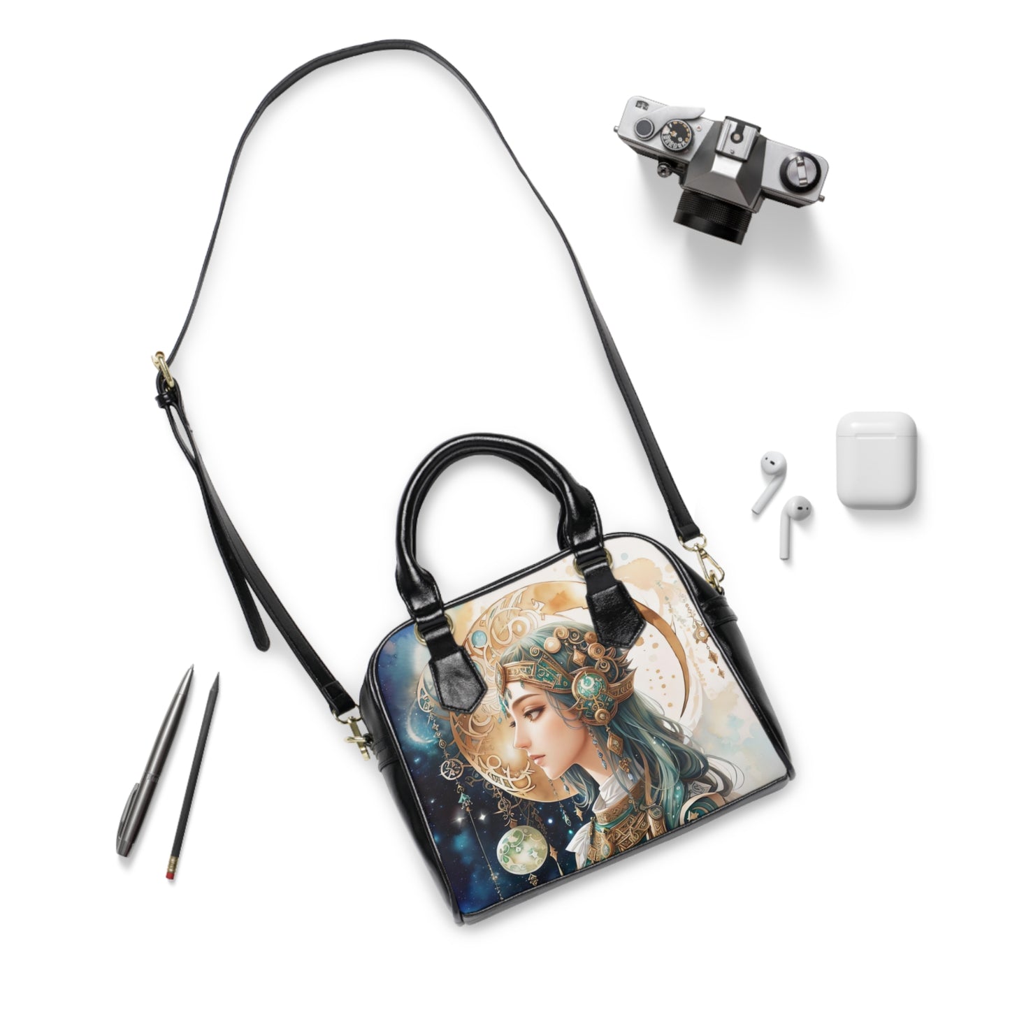 Shoulder Handbag - Celtic Goddess Watercolor Painting Design