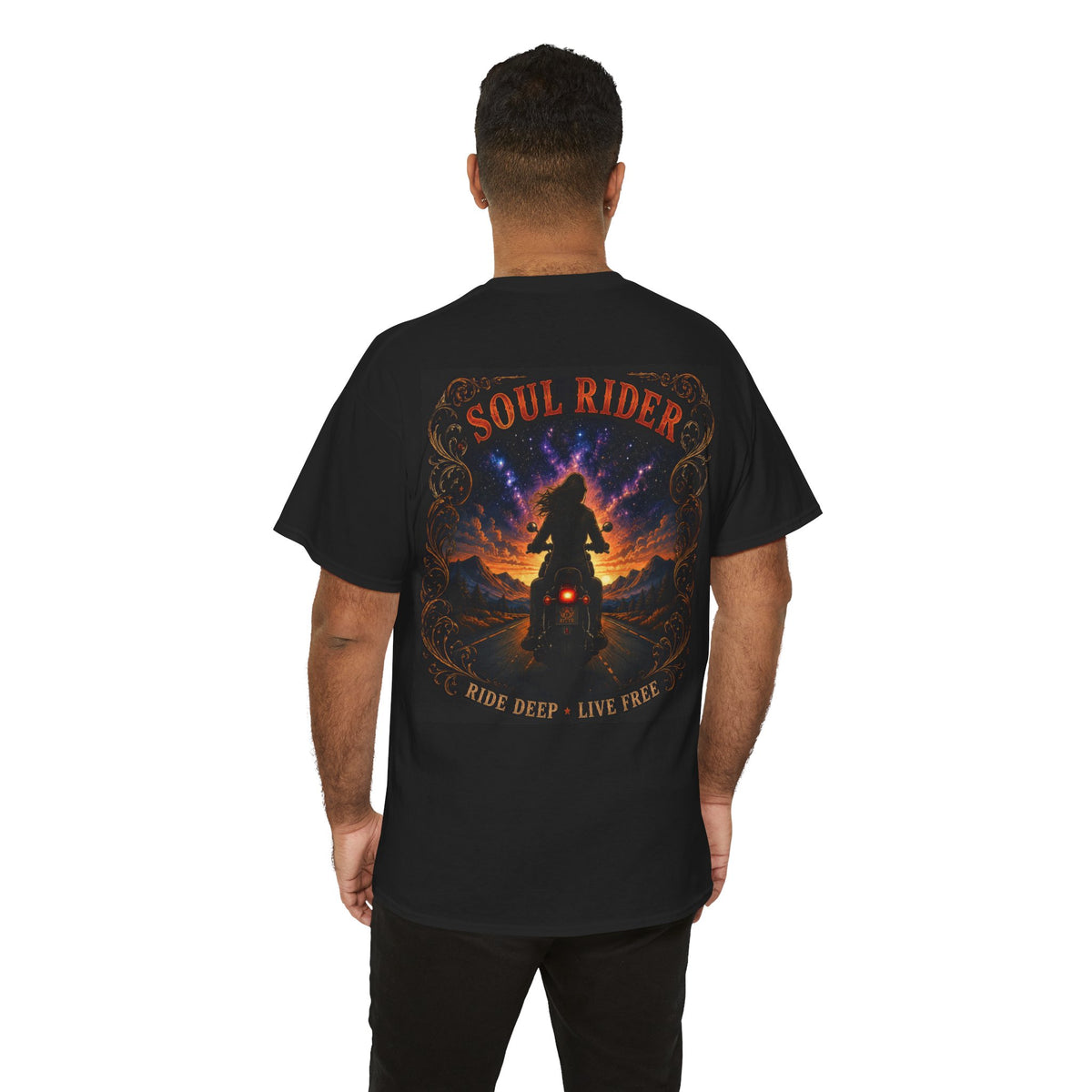 Soul Rider Motorcycle Tee — "Ride Deep, Live Free" Biker Graphic T-Shirt