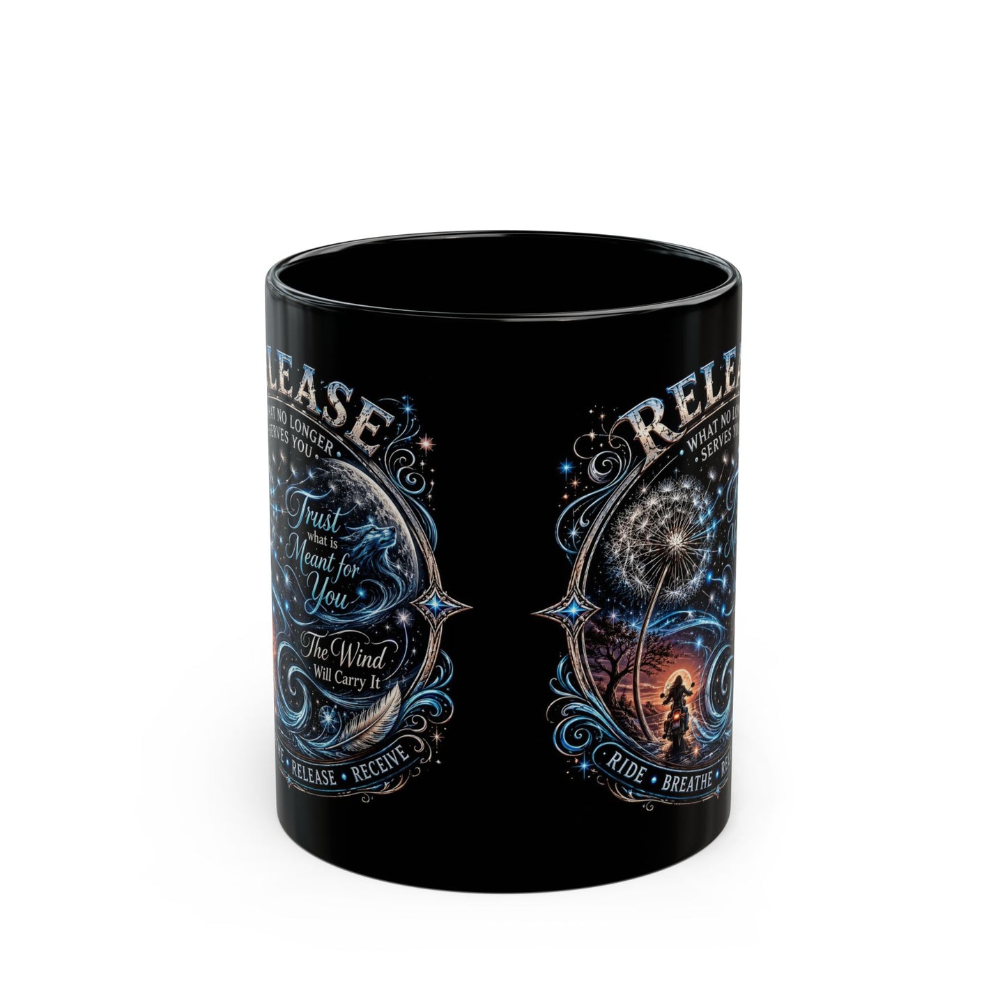 Release Affirmation Mug — Inspirational 'Trust What Is Meant for You' Black Coffee Cup