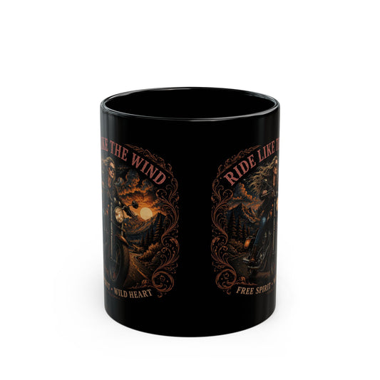 Ride Like the Wind Black Mug — Motorcycle Rider Coffee Cup (11oz/15oz)