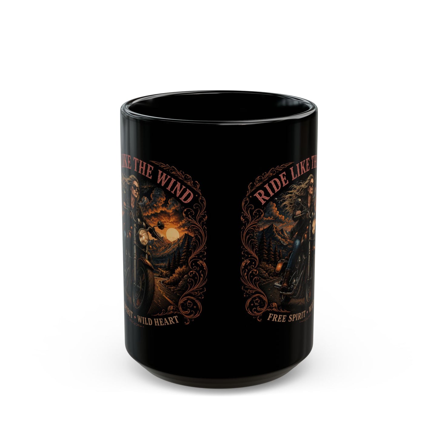 Ride Like the Wind Black Mug — Motorcycle Rider Coffee Cup (11oz/15oz)
