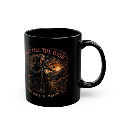 Ride Like the Wind Black Mug — Motorcycle Rider Coffee Cup (11oz/15oz)