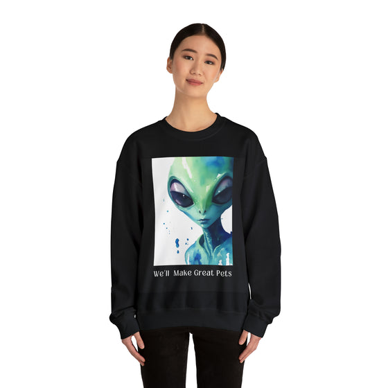 Graphic Humor Sweatshirt, Humor Birthday Gift, Sweatshirt, UFO, Monster, Extraterrestrial Graphic Sweatshirt, Universal Humor, Watercolor artwork