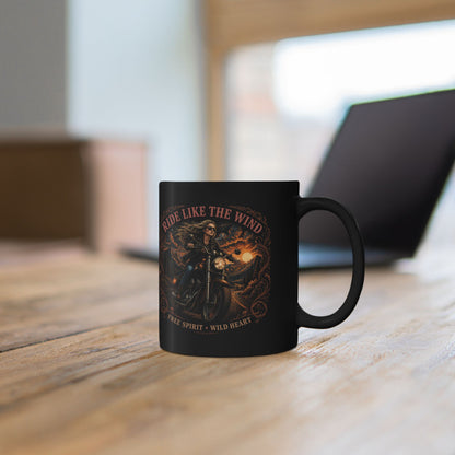 Ride Like the Wind Black Mug — Motorcycle Rider Coffee Cup (11oz/15oz)