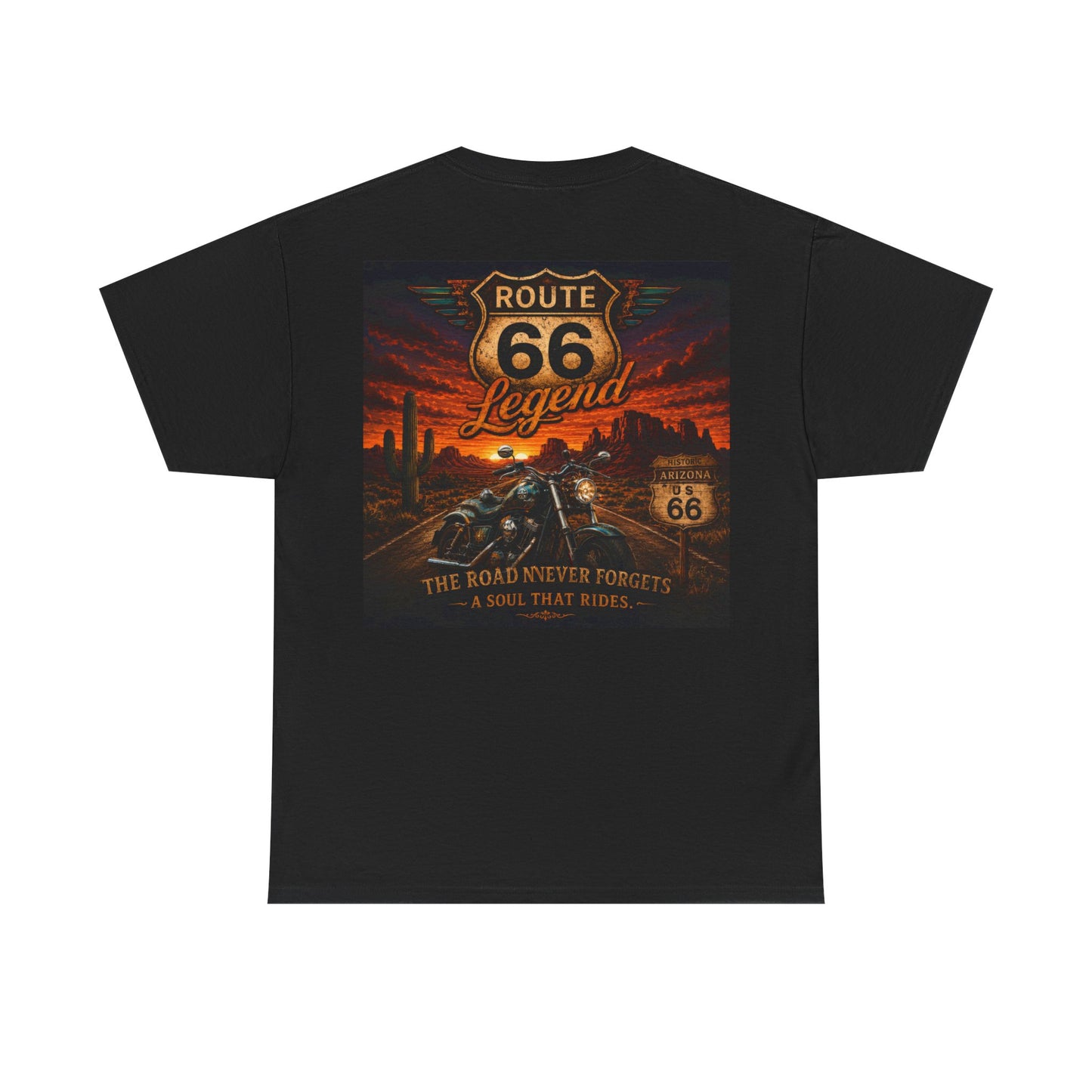 Route 66 Legend T-Shirt — Vintage Road Trip Tee (The Road Never Forgets)
