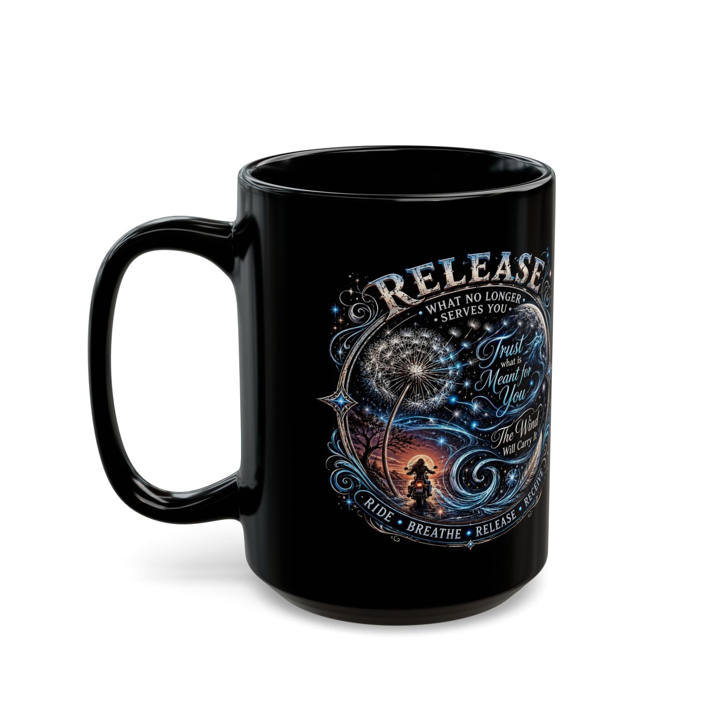 Release Affirmation Mug — Inspirational 'Trust What Is Meant for You' Black Coffee Cup