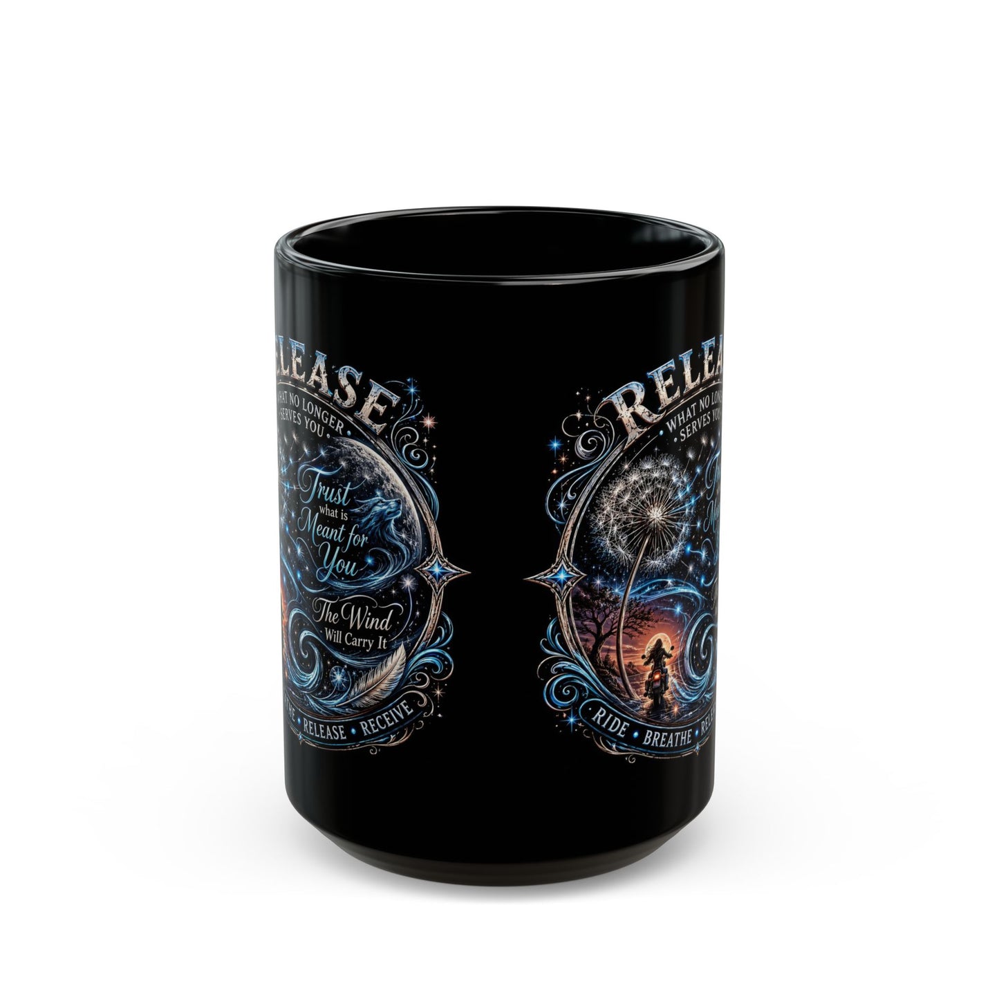 Release Affirmation Mug — Inspirational 'Trust What Is Meant for You' Black Coffee Cup