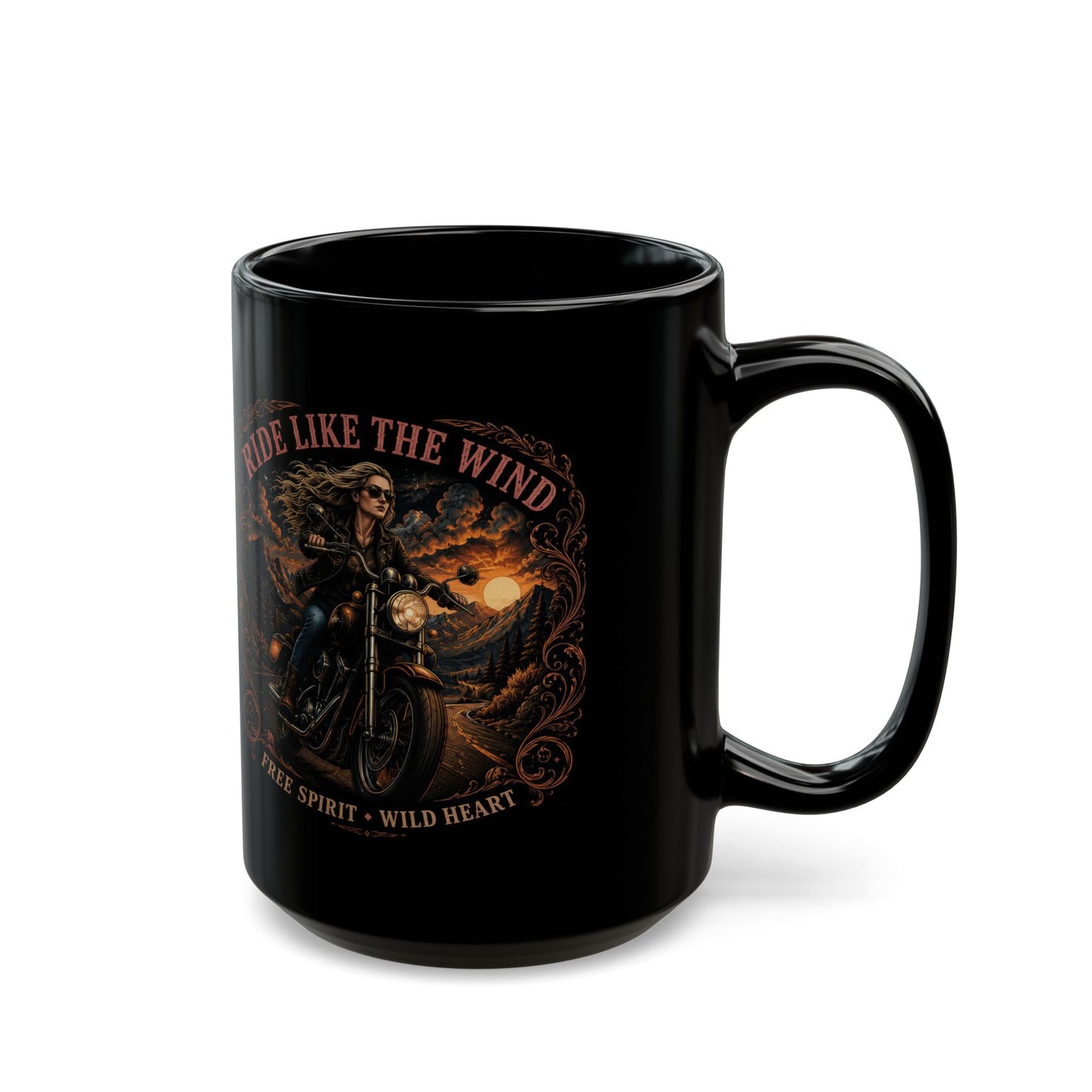 Ride Like the Wind Black Mug — Motorcycle Rider Coffee Cup (11oz/15oz)