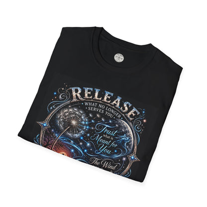 Release and Carry It Tee — Spiritual Dandelion Yin-Yang Graphic Shirt