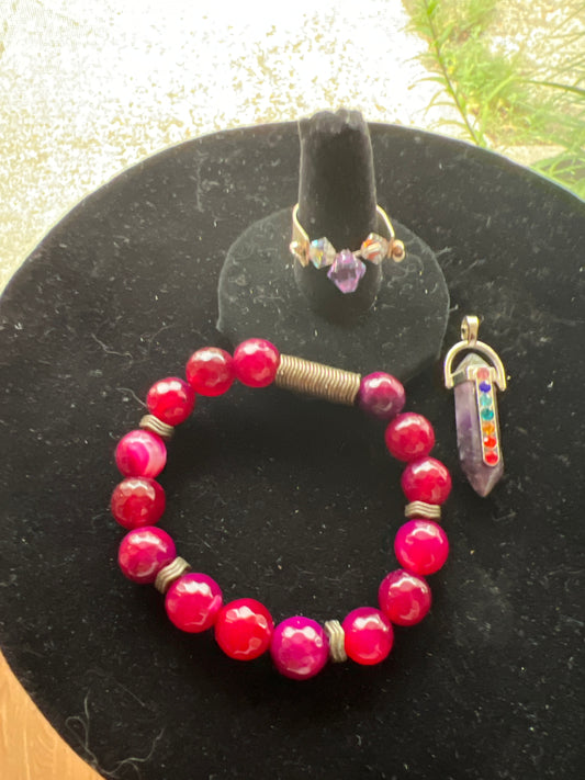 🌸Sacred Heart Harmony Set – Agate, Amethyst &amp; Crystal Adornment