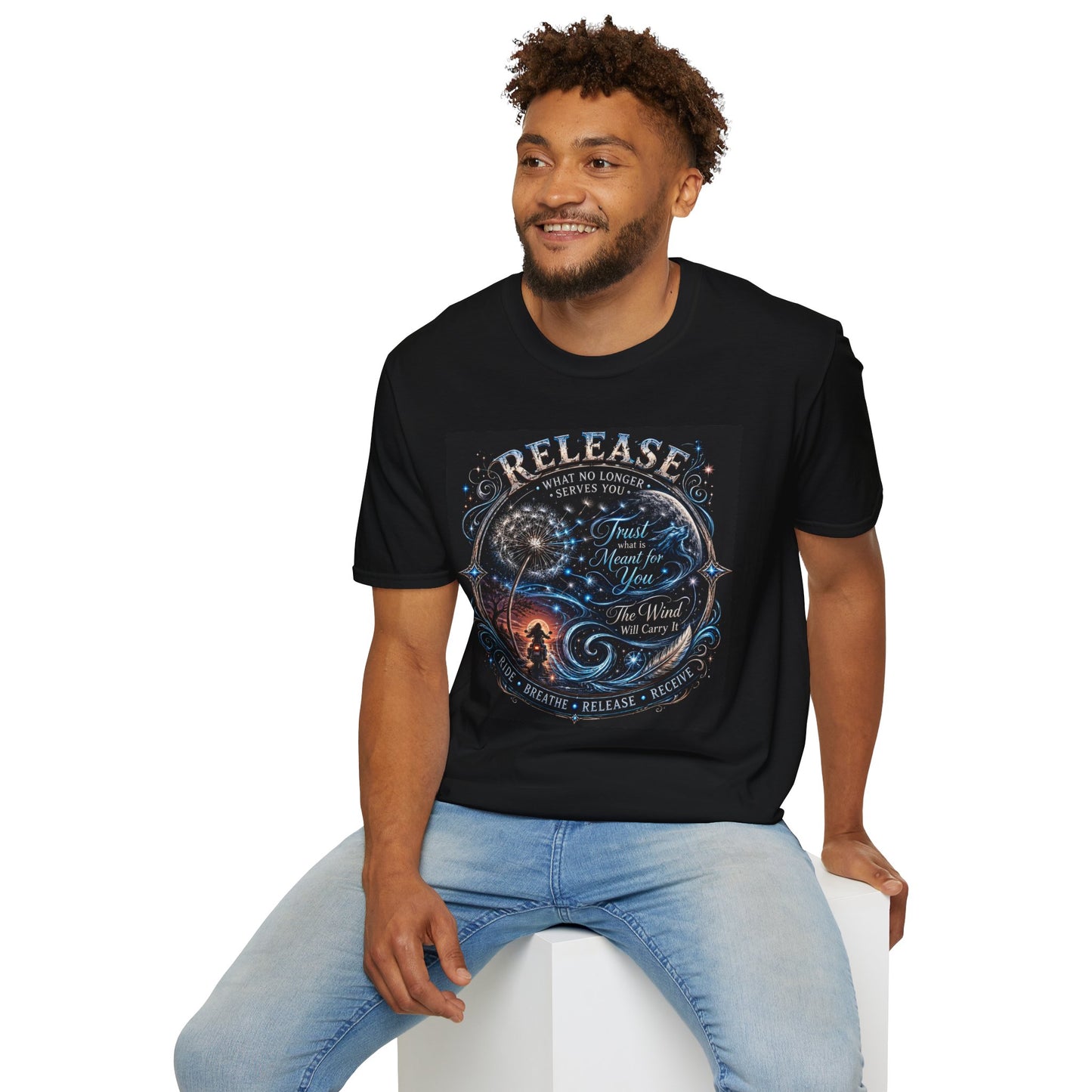 Release and Carry It Tee — Spiritual Dandelion Yin-Yang Graphic Shirt